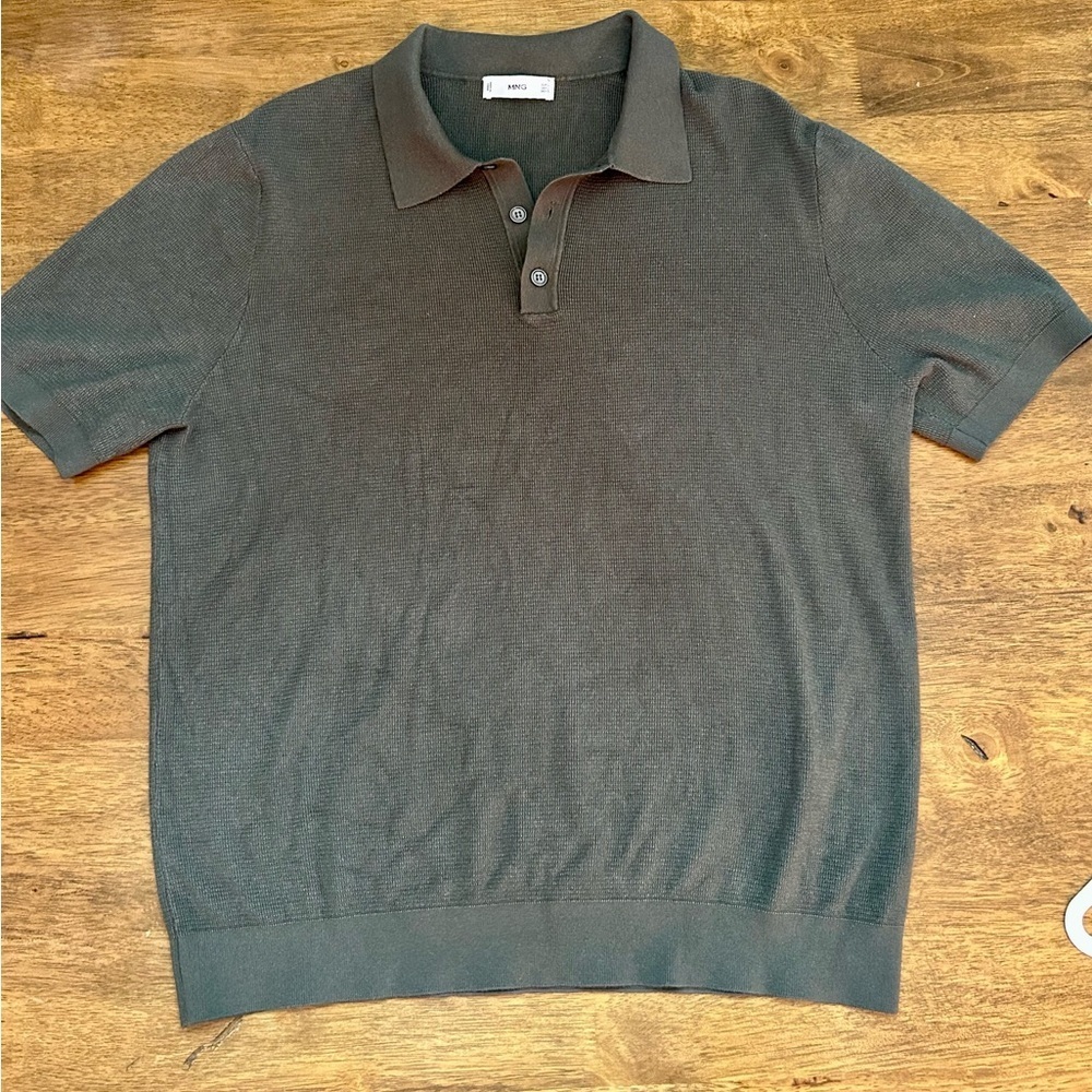 Mango Forest Green Knit Polo Shirt for Men Size L - Picture 7 of 7
